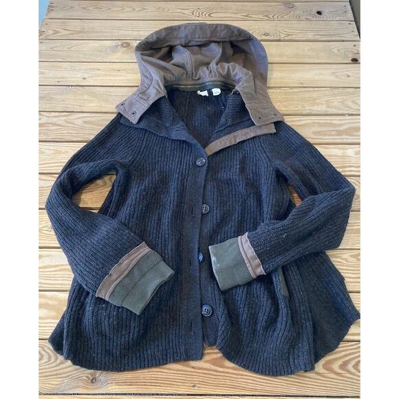 Anthropologie Sweaters - Anthropologie Sleeping On Snow Button Hooded Wool Sweater Jacket Size Large